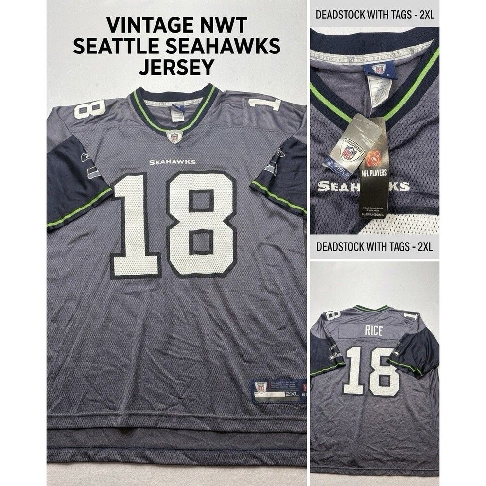 Reebok NFL Seattle Seahawks Sidney Rice 18 Jersey Gray Mesh Mens 2XL NWT Vintage